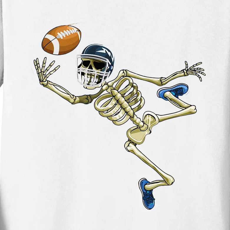 American Football Skeleton Halloween Men Football Fan Kids Long Sleeve Shirt