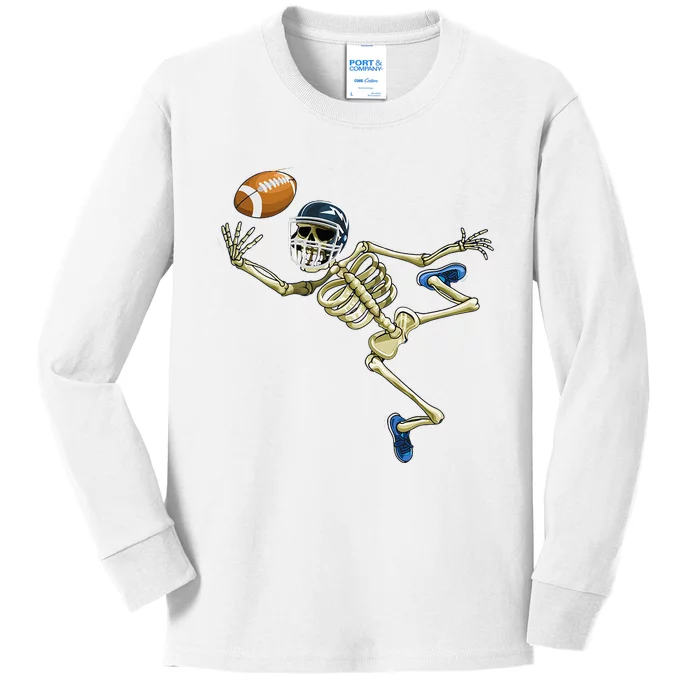 American Football Skeleton Halloween Men Football Fan Kids Long Sleeve Shirt