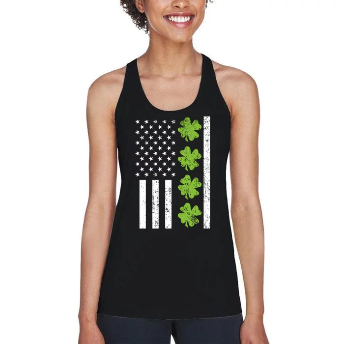 American Flag Shamrock St Patricks Day Women's Racerback Tank