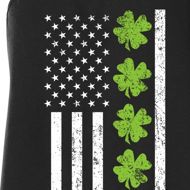 American Flag Shamrock St Patricks Day Women's Racerback Tank