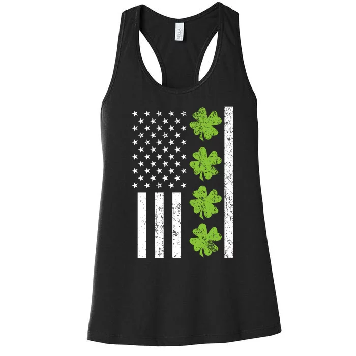 American Flag Shamrock St Patricks Day Women's Racerback Tank