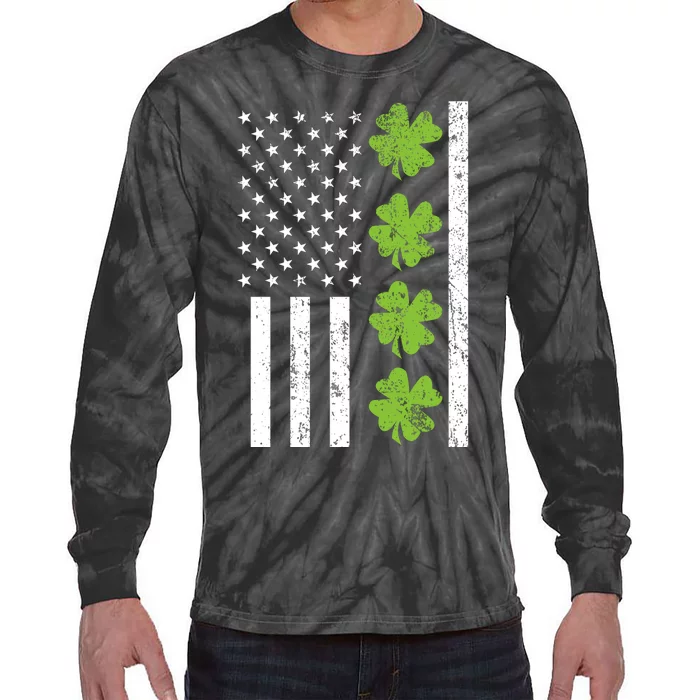 American Flag Shamrock St Patricks Day Tie-Dye Long Sleeve Shirt