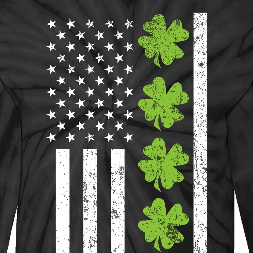 American Flag Shamrock St Patricks Day Tie-Dye Long Sleeve Shirt