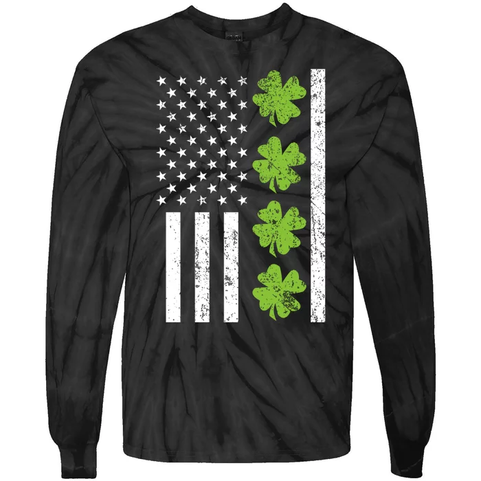 American Flag Shamrock St Patricks Day Tie-Dye Long Sleeve Shirt