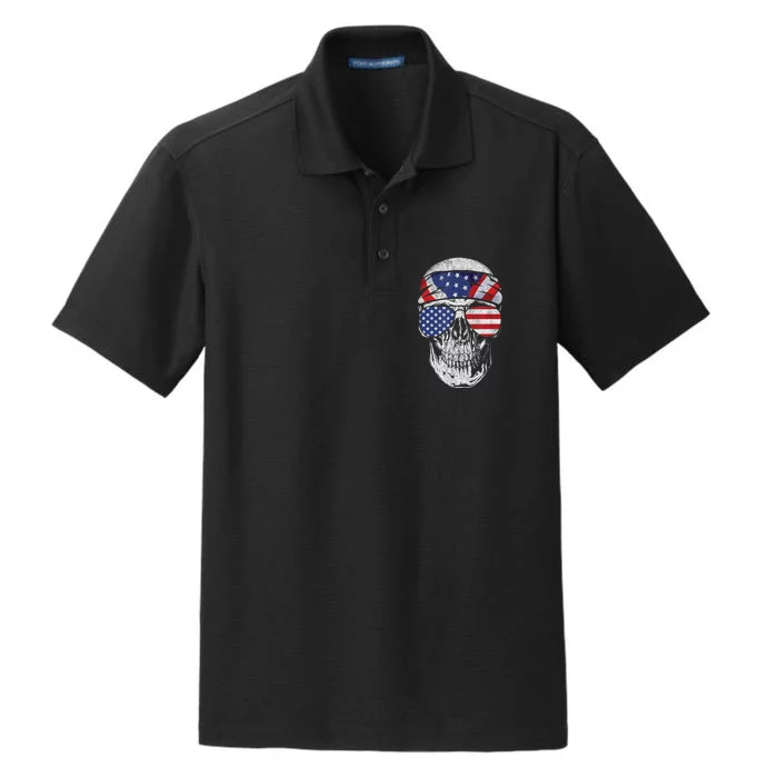 American Flag Skull July 4th Dry Zone Grid Performance Polo