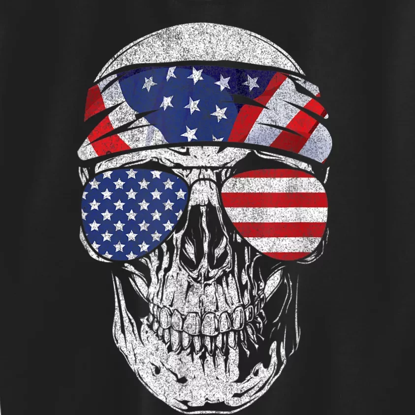 American Flag Skull July 4th Kids Sweatshirt