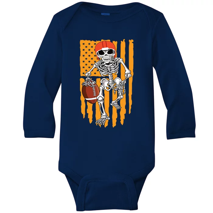 American Football Skeleton Halloween Boy Football Fan Baby Long Sleeve Bodysuit