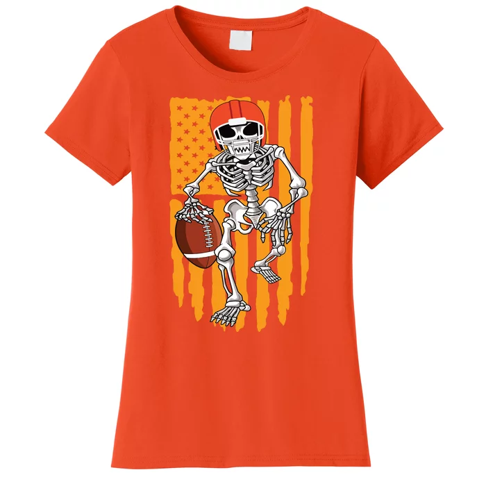 American Football Skeleton Halloween Boy Football Fan Women's T-Shirt