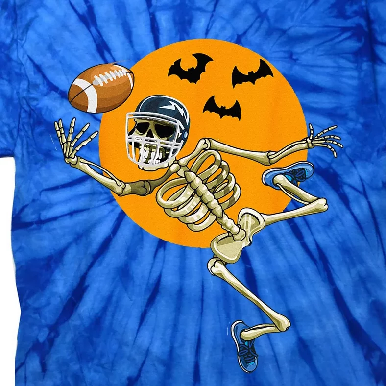 American Football Skeleton Halloween Football Fan Tie-Dye T-Shirt