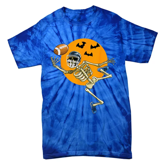 American Football Skeleton Halloween Football Fan Tie-Dye T-Shirt