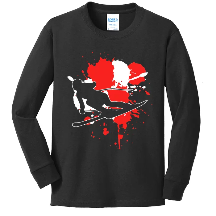 Austria Flag Skier Austrian Alpine Skiing Kids Long Sleeve Shirt