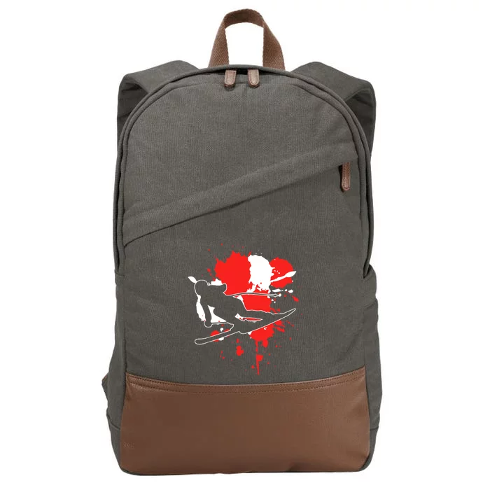 Austria Flag Skier Austrian Alpine Skiing Cotton Canvas Backpack