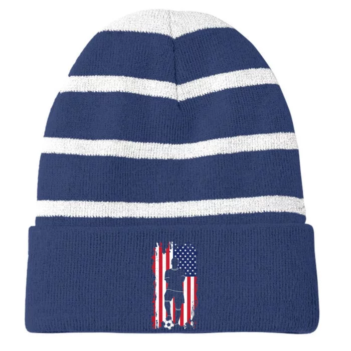 American Flag Soccer Apparel - Soccer Striped Beanie with Solid Band