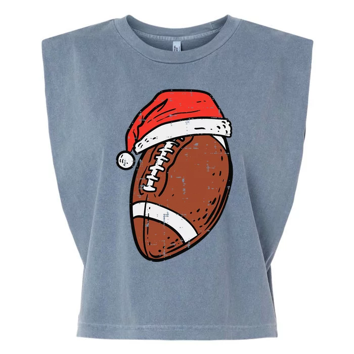 American Football Santa Hat Sports Christmas Xmas Funny Garment-Dyed Women's Muscle Tee