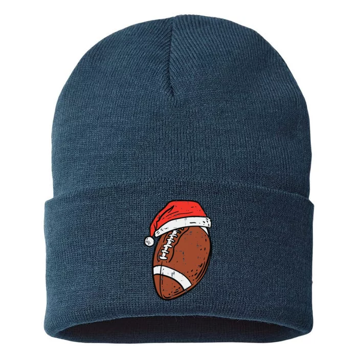 American Football Santa Hat Sports Christmas Xmas Funny Sustainable Knit Beanie