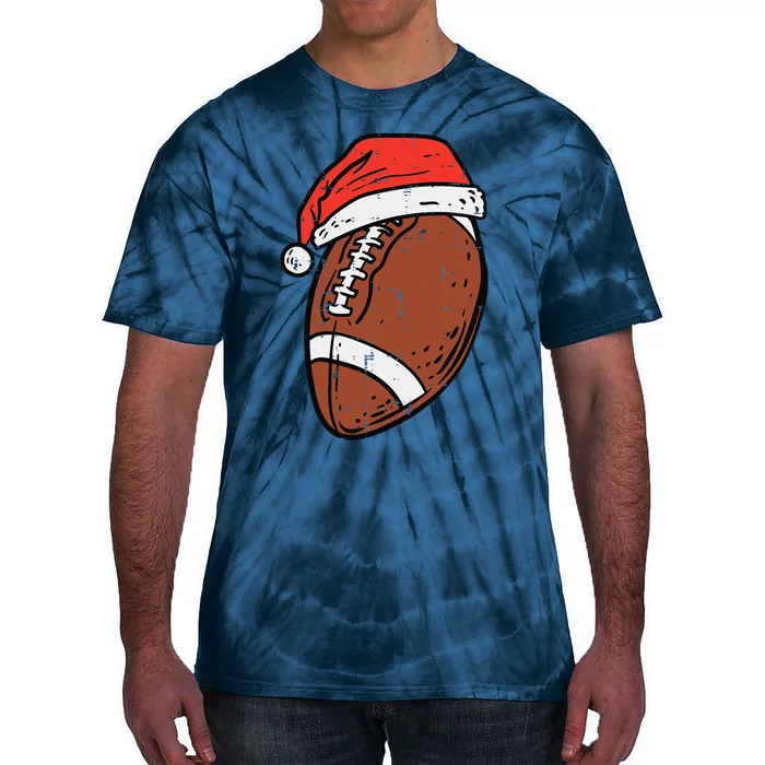 American Football Santa Hat Sports Christmas Xmas Funny Tie-Dye T-Shirt