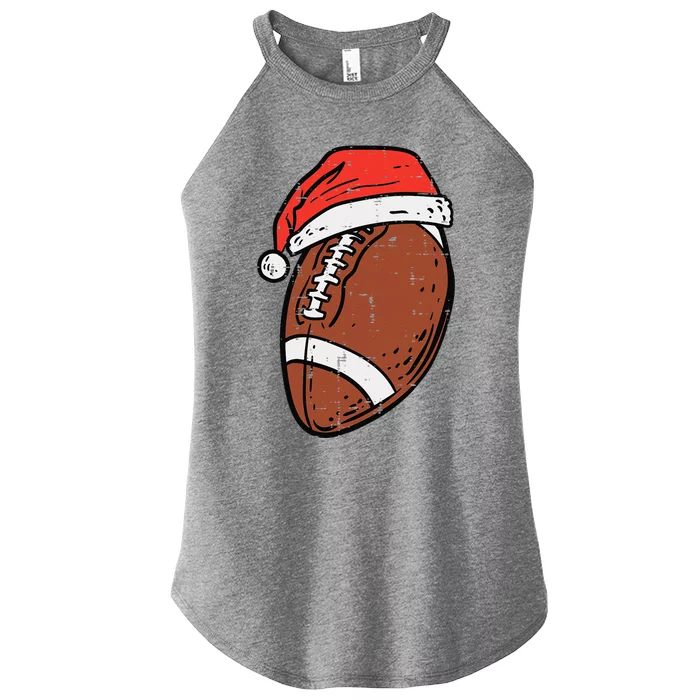 American Football Santa Hat Sports Christmas Xmas Funny Women’s Perfect Tri Rocker Tank