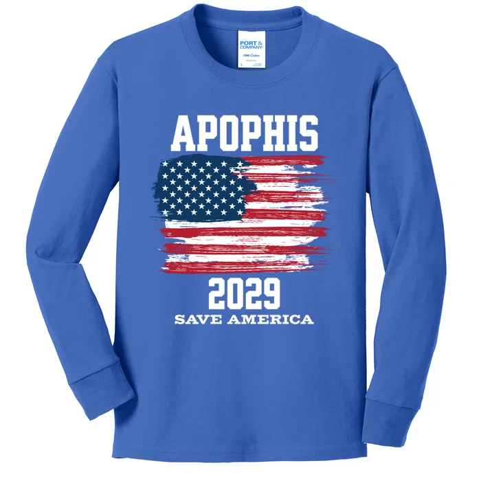 American Flag Save America Asteroid 2029 Apophis Meaningful Gift Kids Long Sleeve Shirt