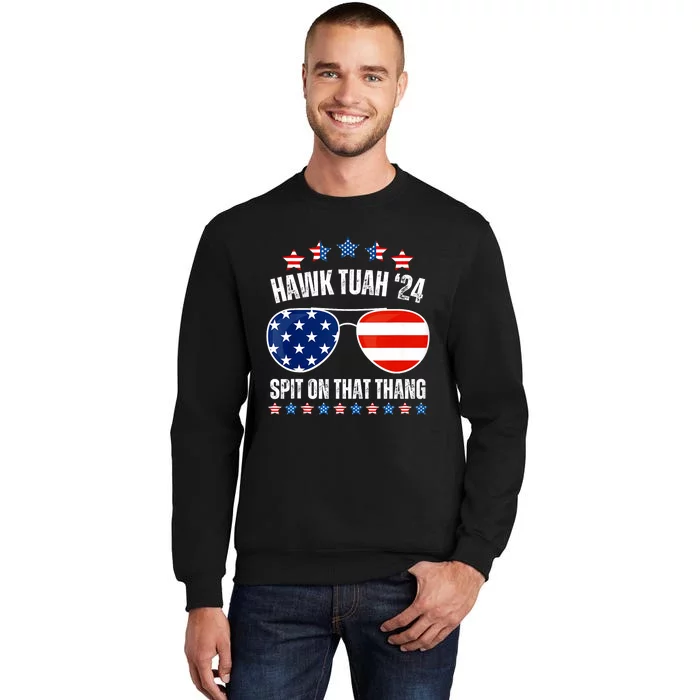 American Flag Sunglasses Hawk Tuah 24 Spit On That Thang Sweatshirt