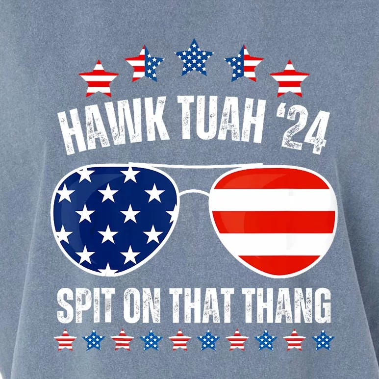 American Flag Sunglasses Hawk Tuah 24 Spit On That Thang Garment-Dyed Women's Muscle Tee