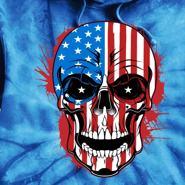 American Flag Skull 4th Of July Skeleton Patriotic Gift Tie Dye Hoodie