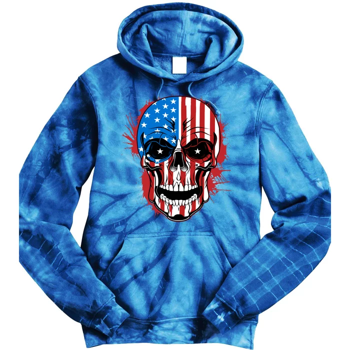 American Flag Skull 4th Of July Skeleton Patriotic Gift Tie Dye Hoodie