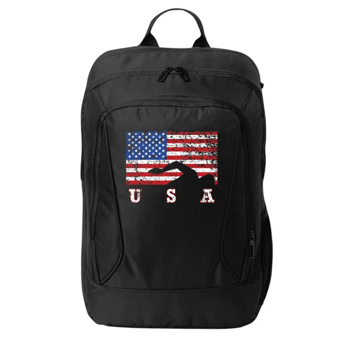 American Flag Swimming USA Gift, Swim Team City Backpack