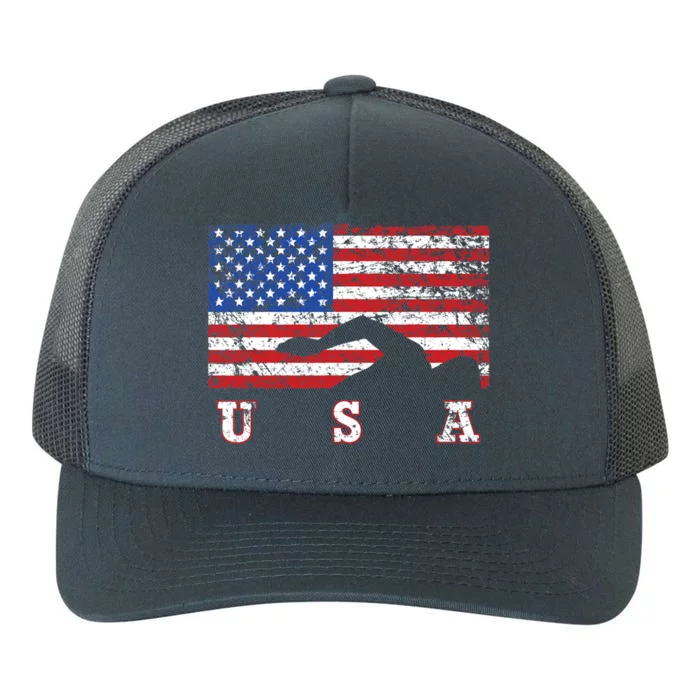 American Flag Swimming USA Gift, Swim Team Yupoong Adult 5-Panel Trucker Hat