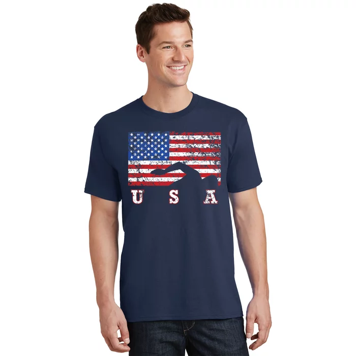 American Flag Swimming USA Gift, Swim Team T-Shirt