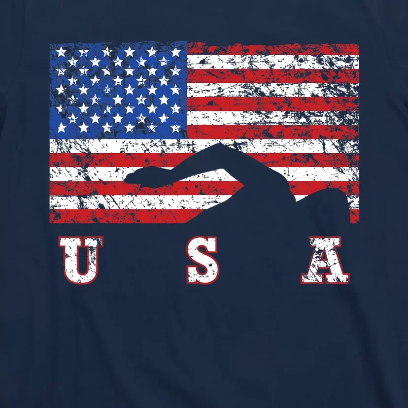 American Flag Swimming USA Gift, Swim Team T-Shirt