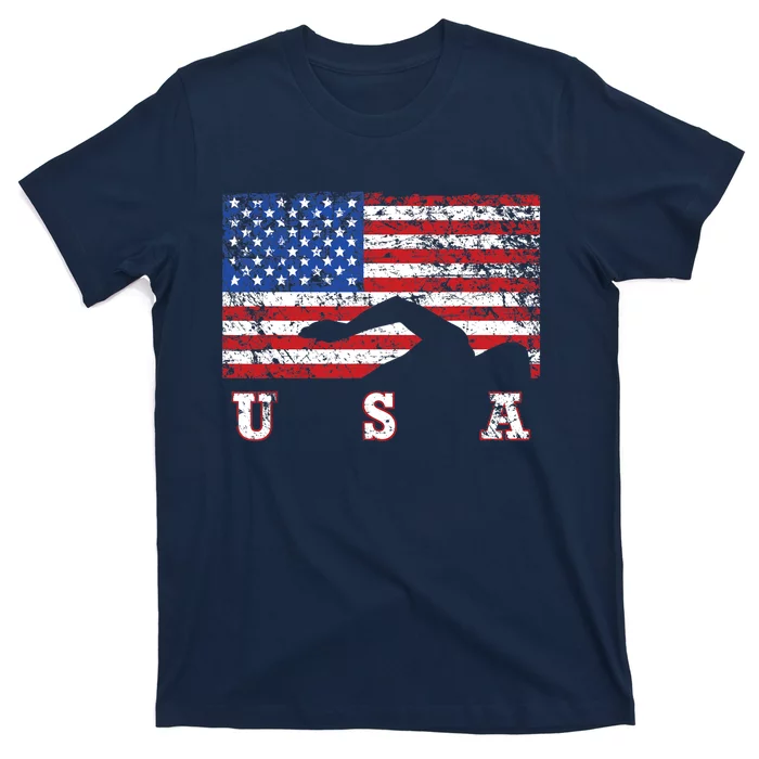 American Flag Swimming USA Gift, Swim Team T-Shirt