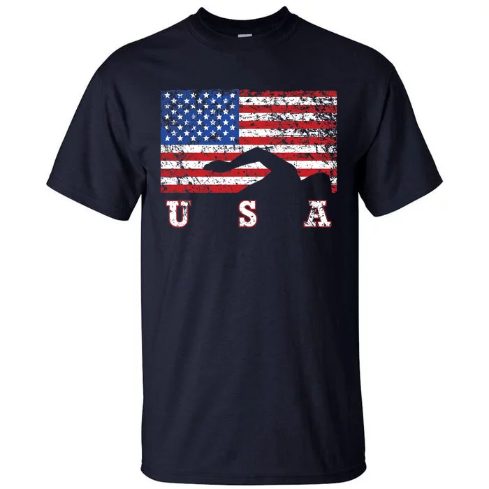 American Flag Swimming USA Gift, Swim Team Tall T-Shirt