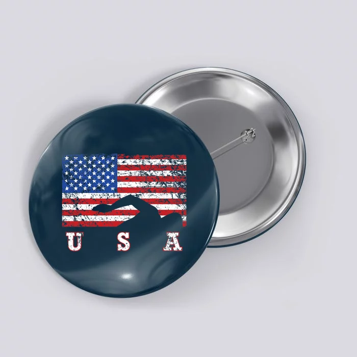 American Flag Swimming USA Gift, Swim Team Button