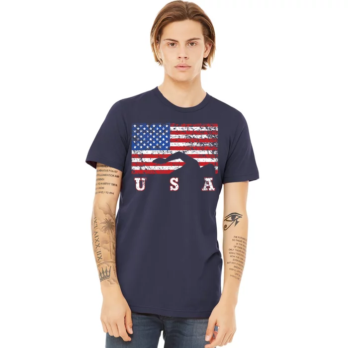 American Flag Swimming USA Gift, Swim Team Premium T-Shirt