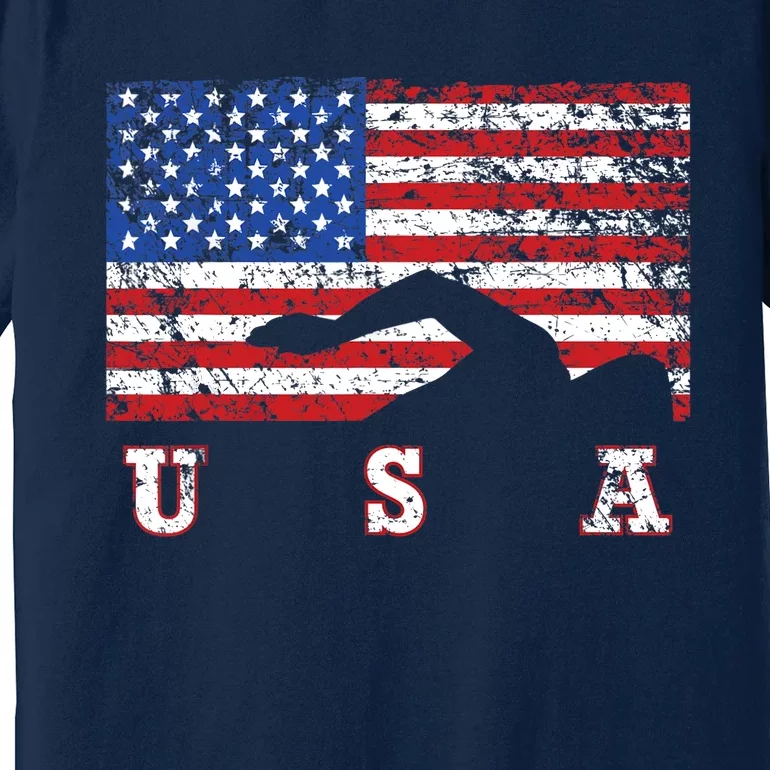 American Flag Swimming USA Gift, Swim Team Premium T-Shirt