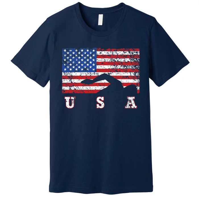 American Flag Swimming USA Gift, Swim Team Premium T-Shirt