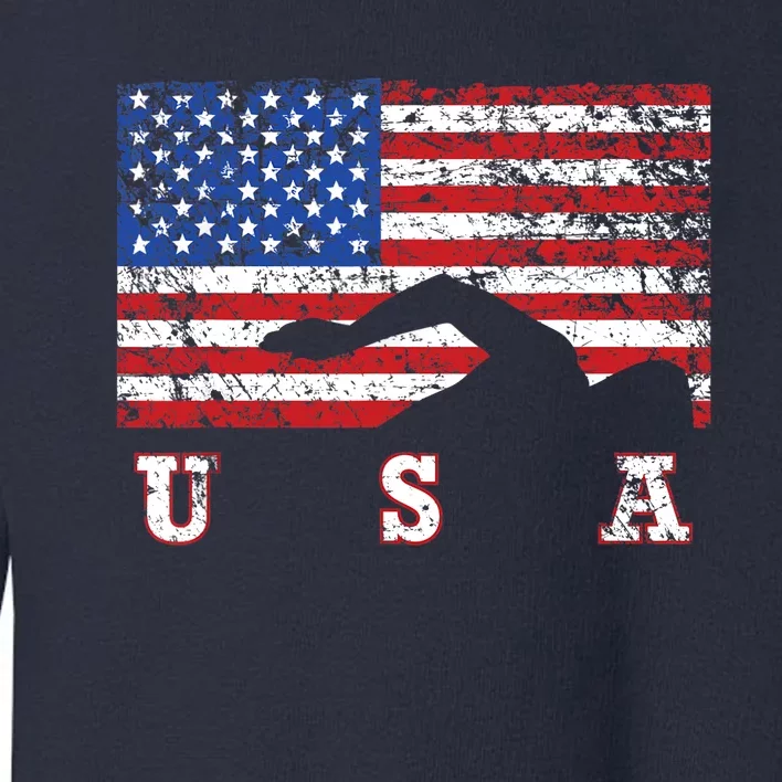 American Flag Swimming USA Gift, Swim Team Toddler Sweatshirt