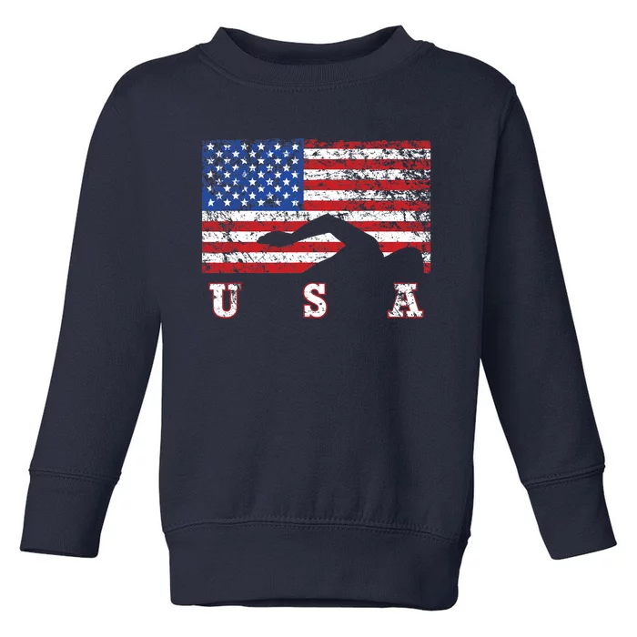 American Flag Swimming USA Gift, Swim Team Toddler Sweatshirt