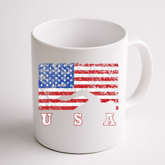 American Flag Swimming USA Gift, Swim Team Front & Back Coffee Mug