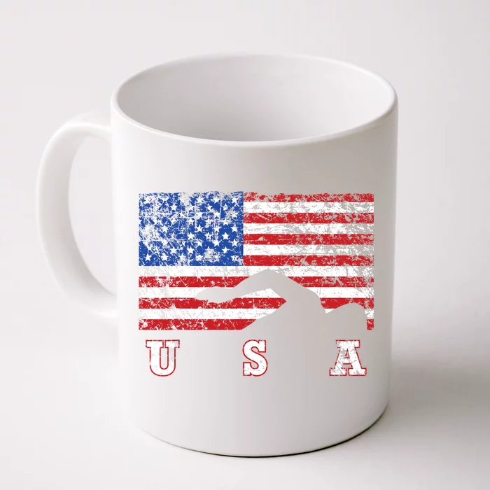 American Flag Swimming USA Gift, Swim Team Front & Back Coffee Mug