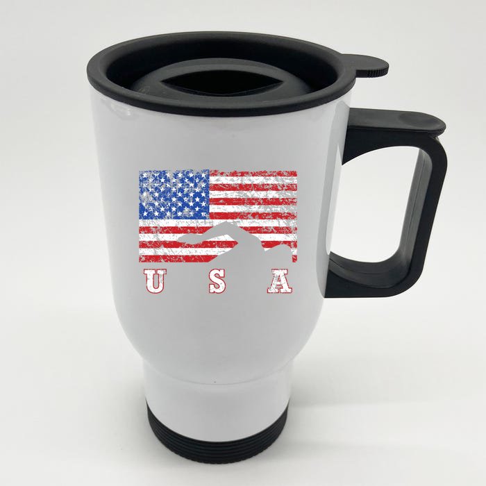 American Flag Swimming USA Gift, Swim Team Front & Back Stainless Steel Travel Mug