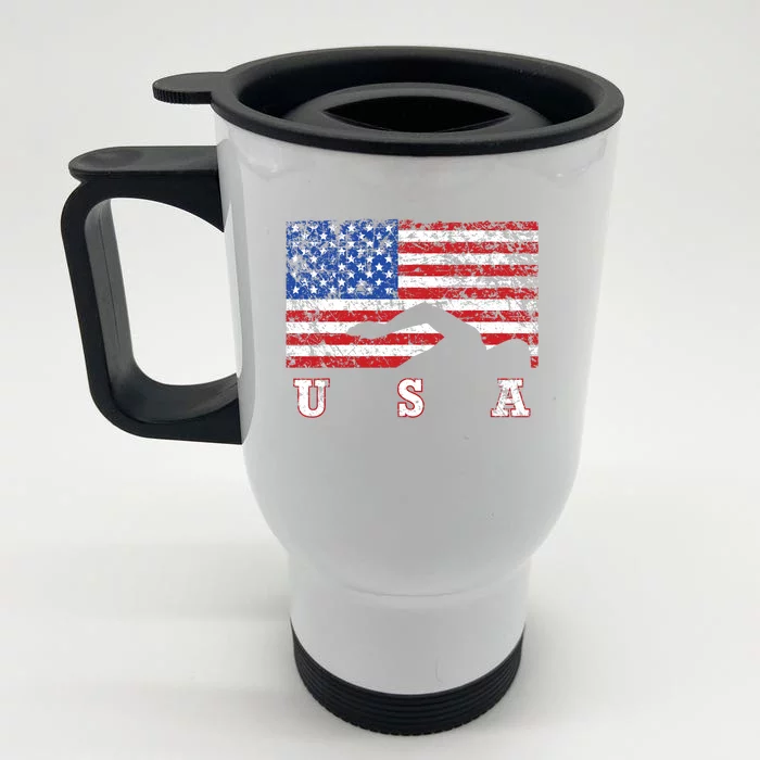 American Flag Swimming USA Gift, Swim Team Front & Back Stainless Steel Travel Mug