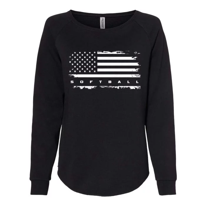 American Flag Softball Gift Softball Funny Gift Womens California Wash Sweatshirt