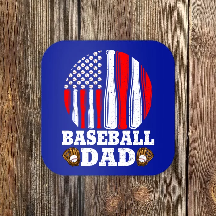 American Flag Softball Baseball Dad Ball Fathers Day Funny Gift Coaster