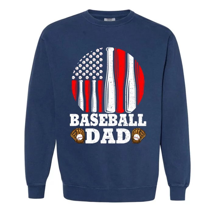 American Flag Softball Baseball Dad Ball Fathers Day Funny Gift Garment-Dyed Sweatshirt