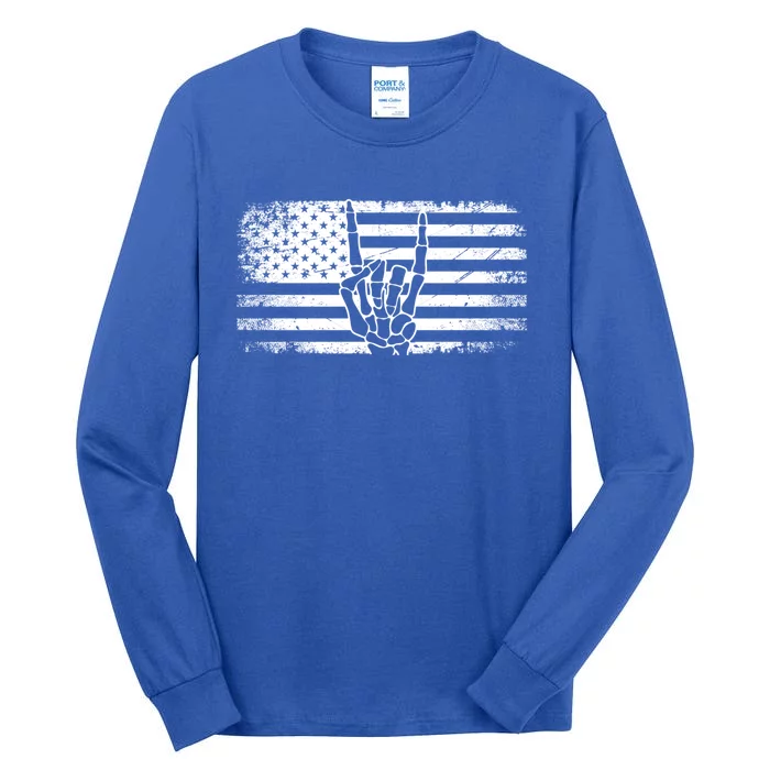 American Flag Skeleton Rock On Rock And Roll Great Gift Tall Long Sleeve T-Shirt