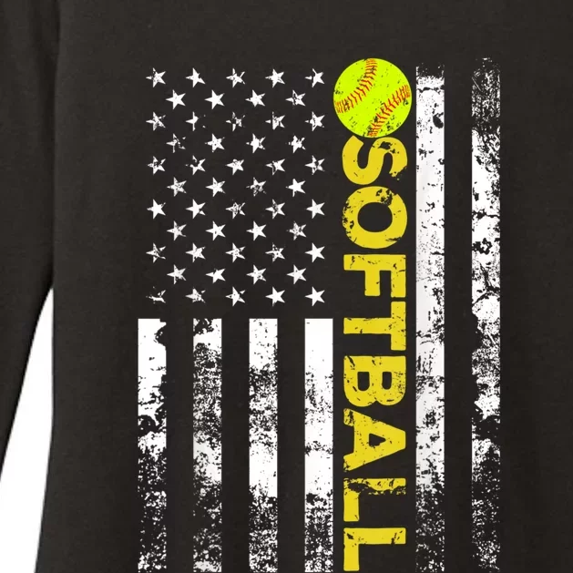 American Flag Softball Team Gift Womens CVC Long Sleeve Shirt