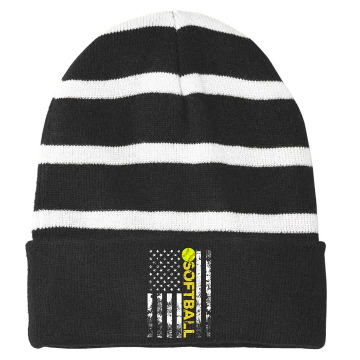 American Flag Softball Team Gift Striped Beanie with Solid Band