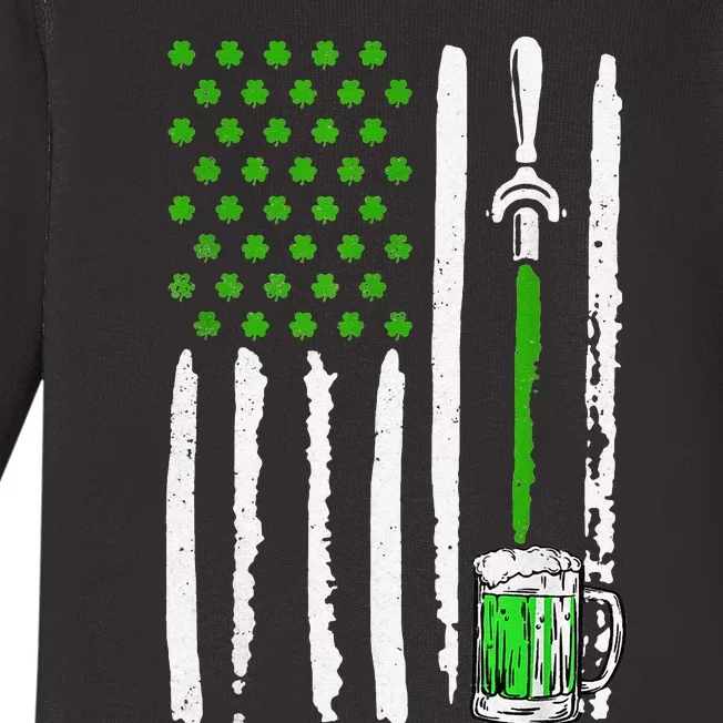 American Flag St Patrick's Day Shamrock Drinking Beer Irish Baby Long Sleeve Bodysuit