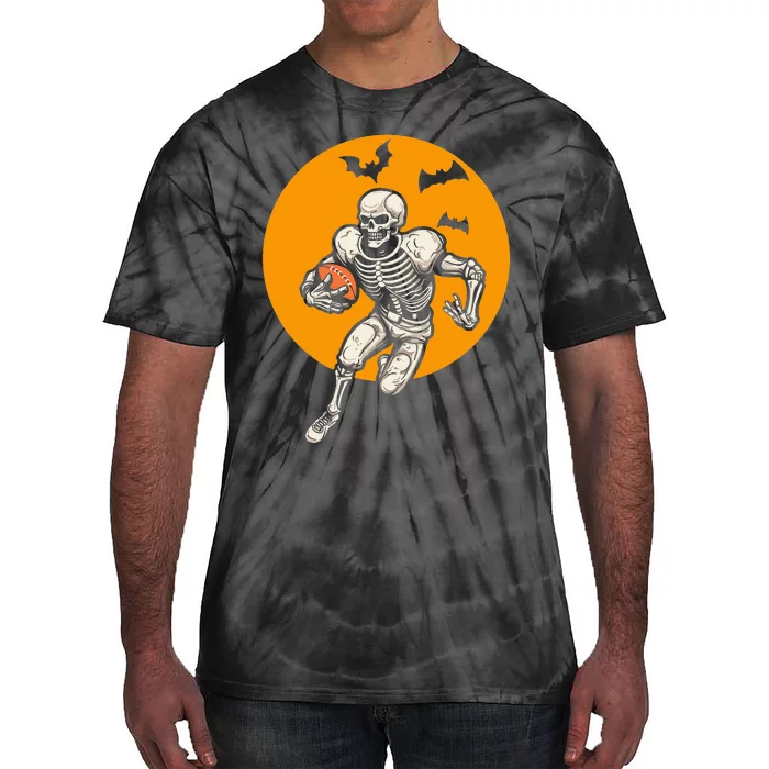 American Football Skeleton Halloween Football Fan Tie-Dye T-Shirt